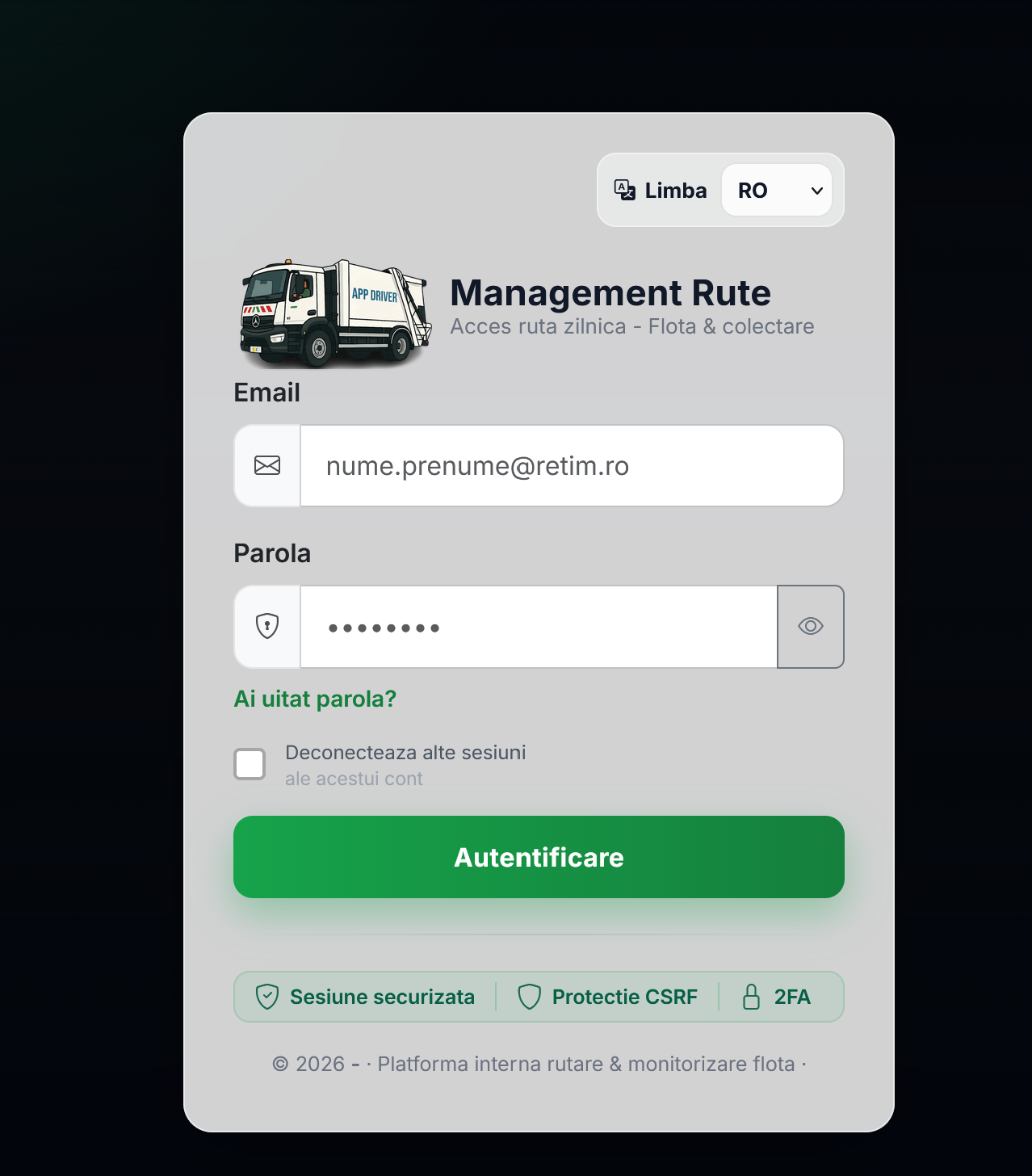 Driver App cu selector de limba