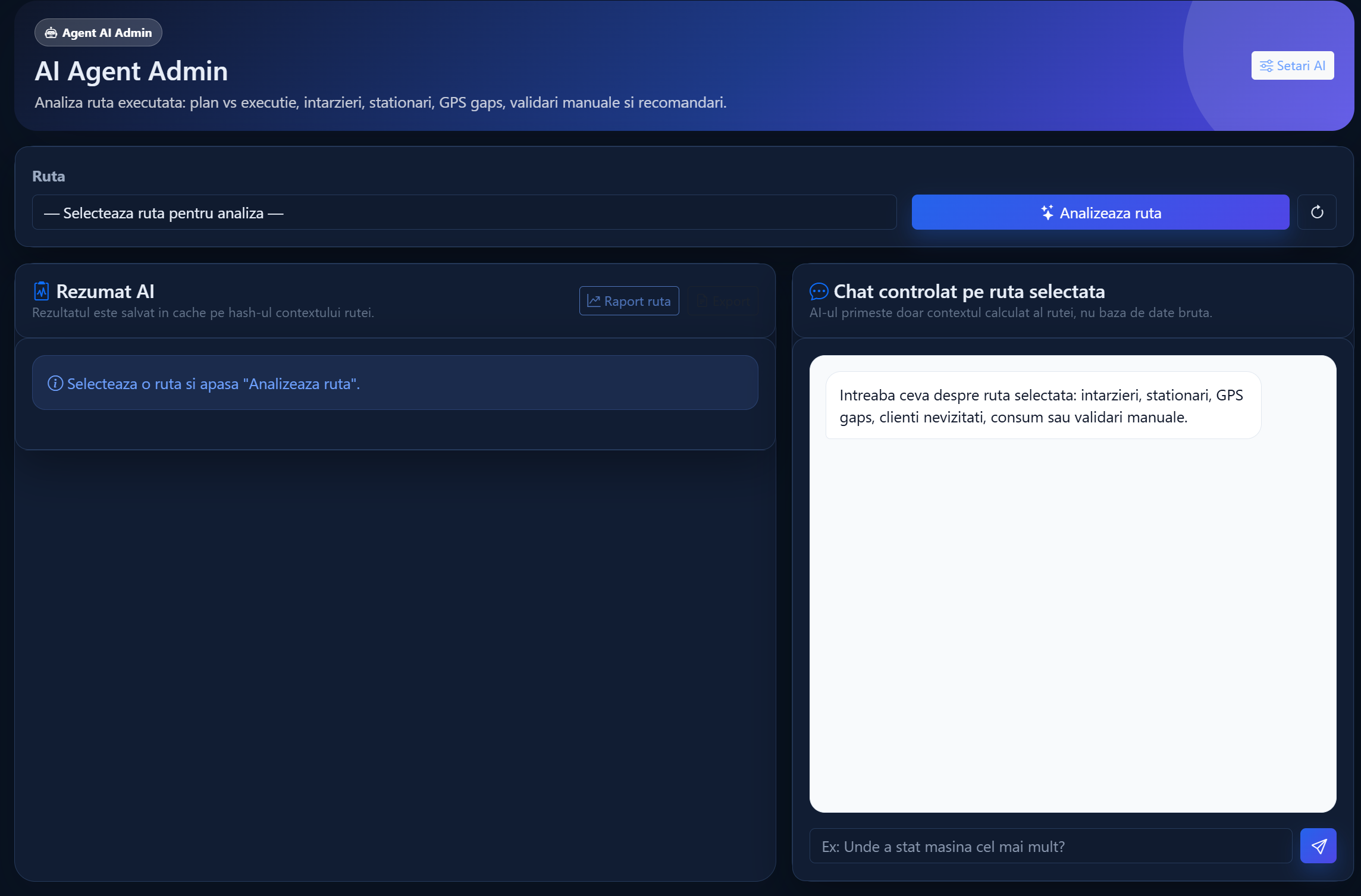 AI Agent Admin pentru analiza rutei