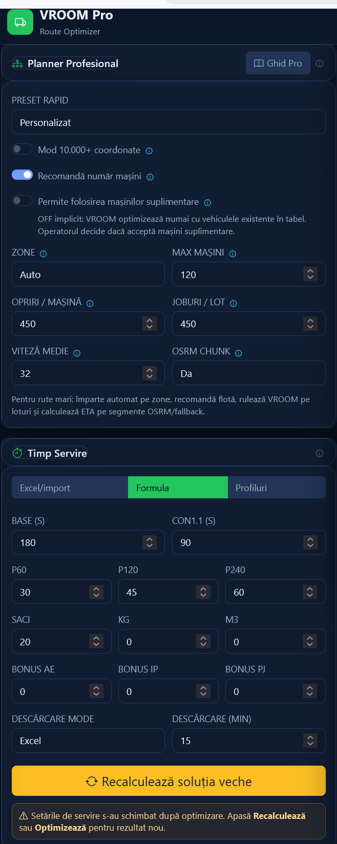 Planner profesional VROOM cu flota si service time